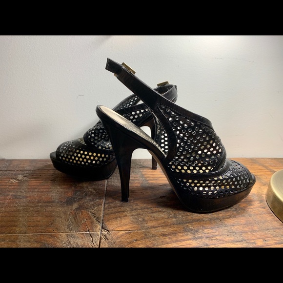 David Dixon | Black Leather Mesh Heels | Size 38 - Picture 1 of 5
